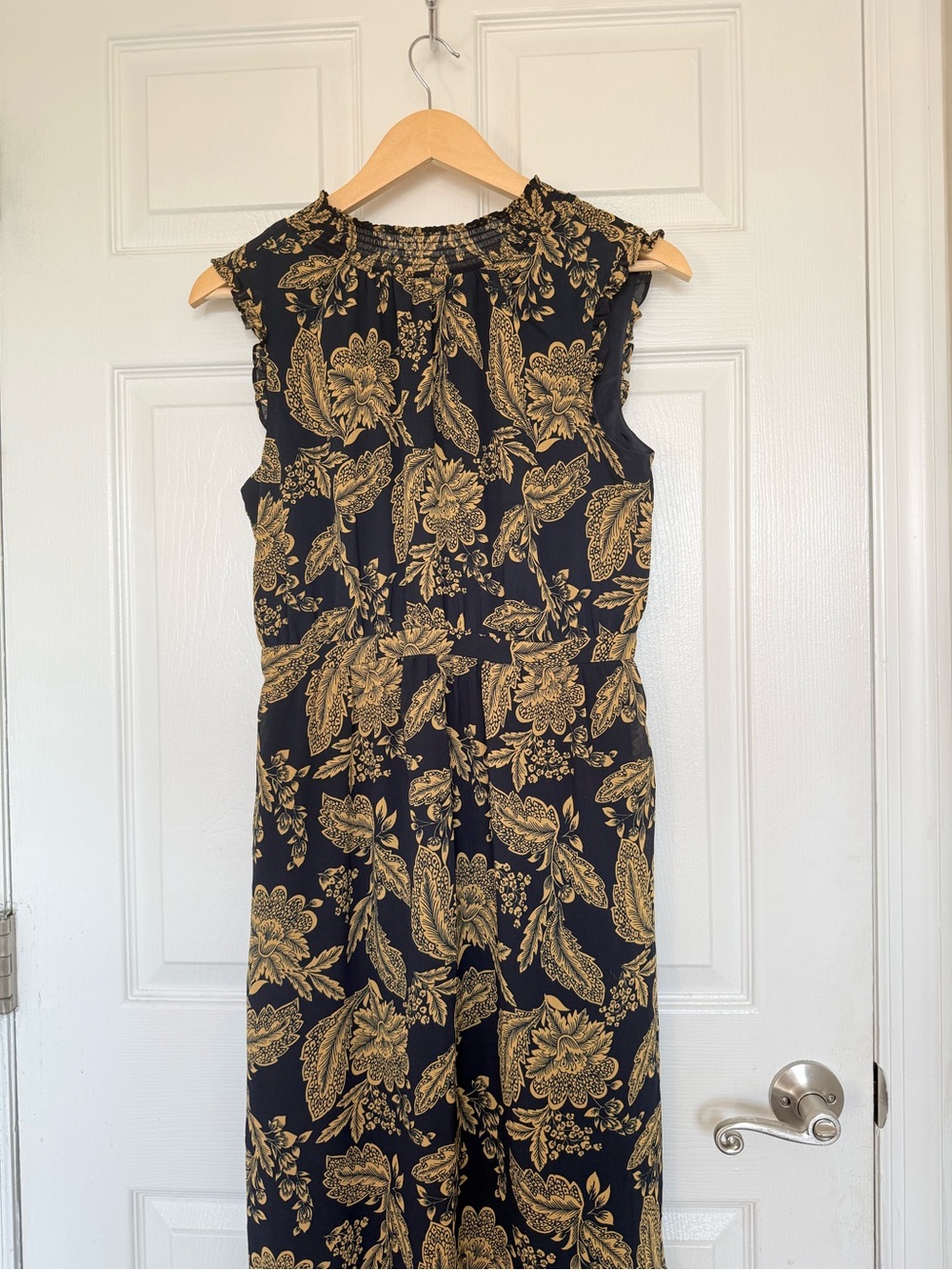 J. Crew Navy and Gold Floral Maxi Dress
